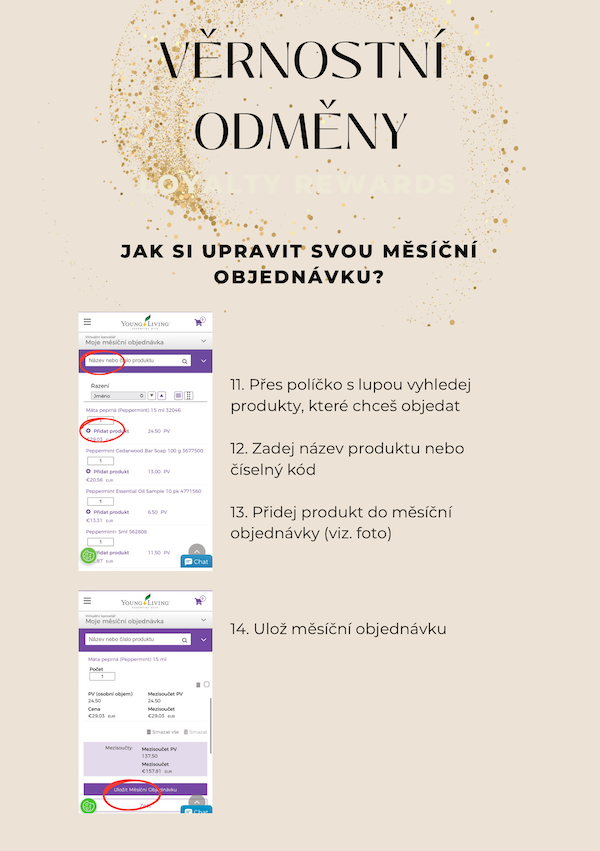 Přidání produktů a uložení objednávky