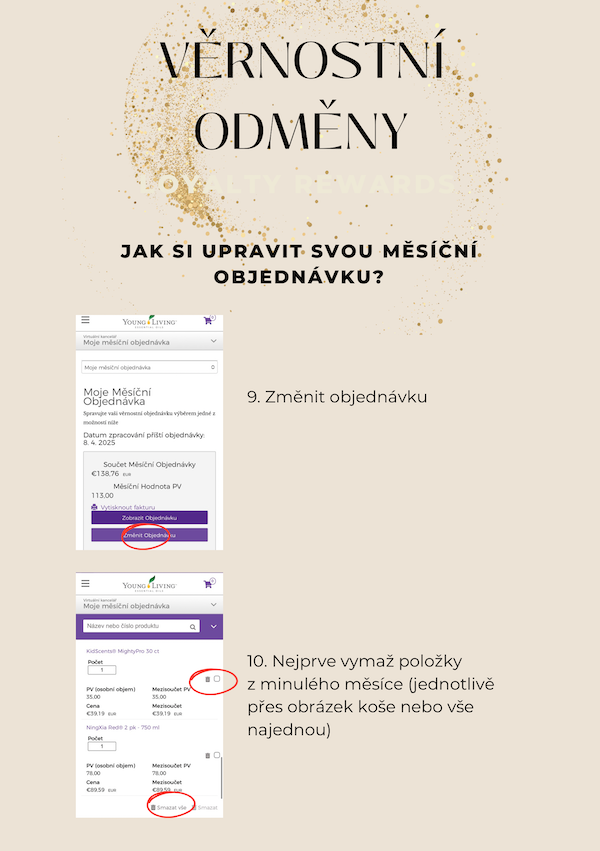 Změna objednávky a mazání položek